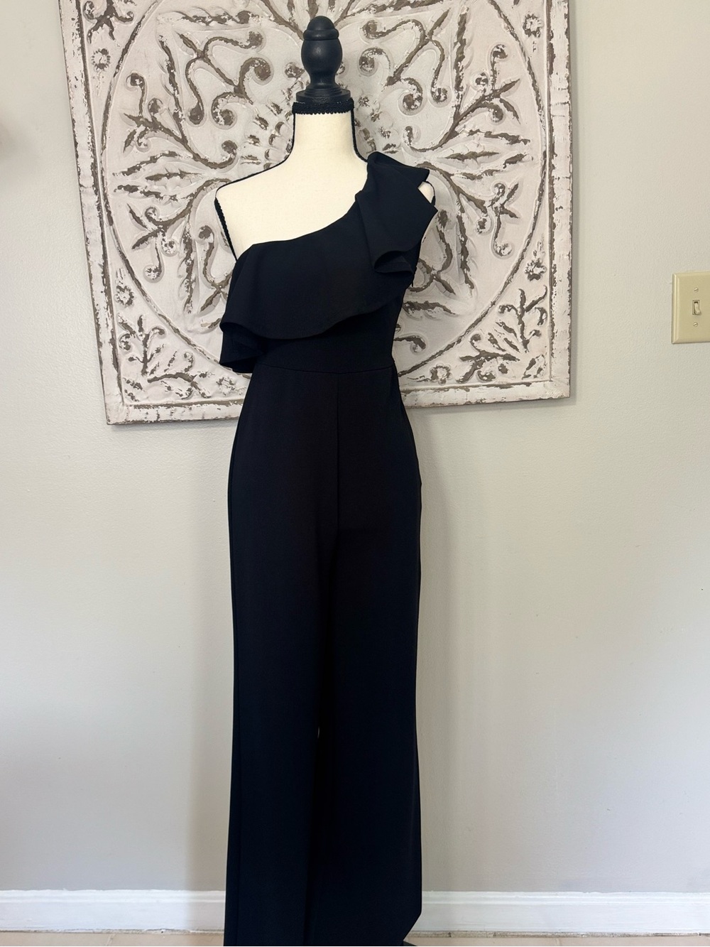 Altar’d State Black One Shoulder Ruffle Wide Leg Jumpsuit Formal Cocktail